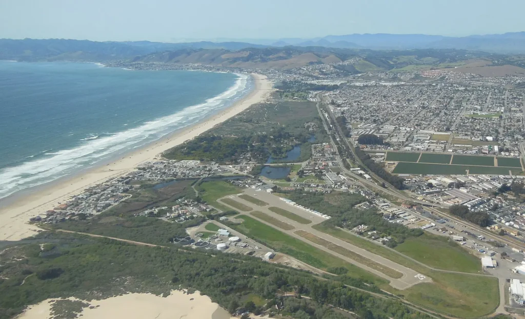 Oceano Airport aerial view showing the airports location near the beach