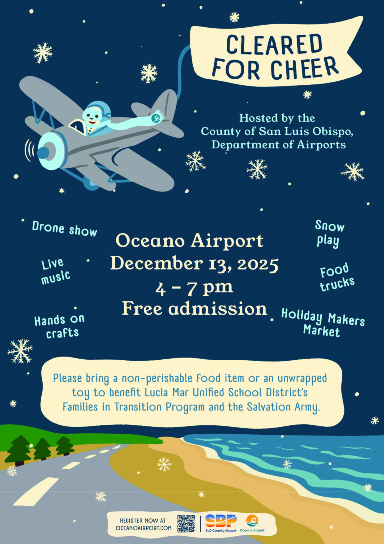 Flyer for the Oceano Airport Cleared for Cheer event. See information below.